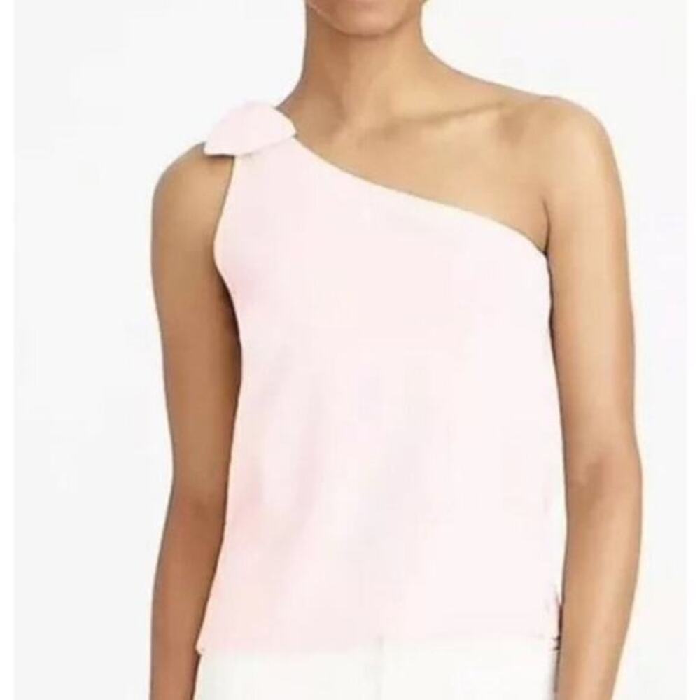 J. Crew pale pink textured one shoulder bow tank top Preppy Women Size medium